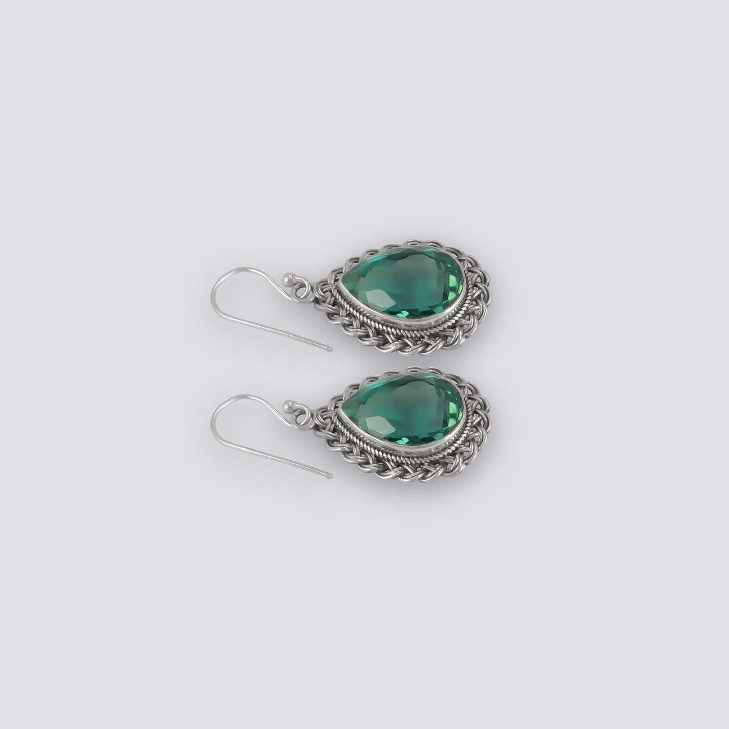 Sterling silver earrings with green quartz stone