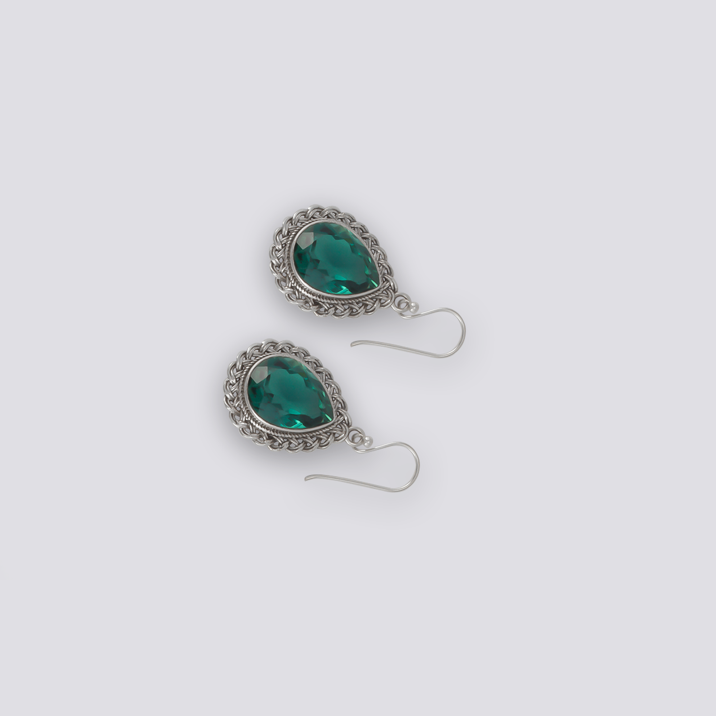 Sterling silver earrings with green quartz stone