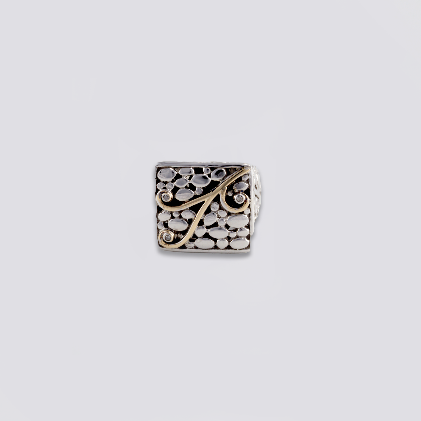 Sterling sliver ring with diamonds and 18k gold