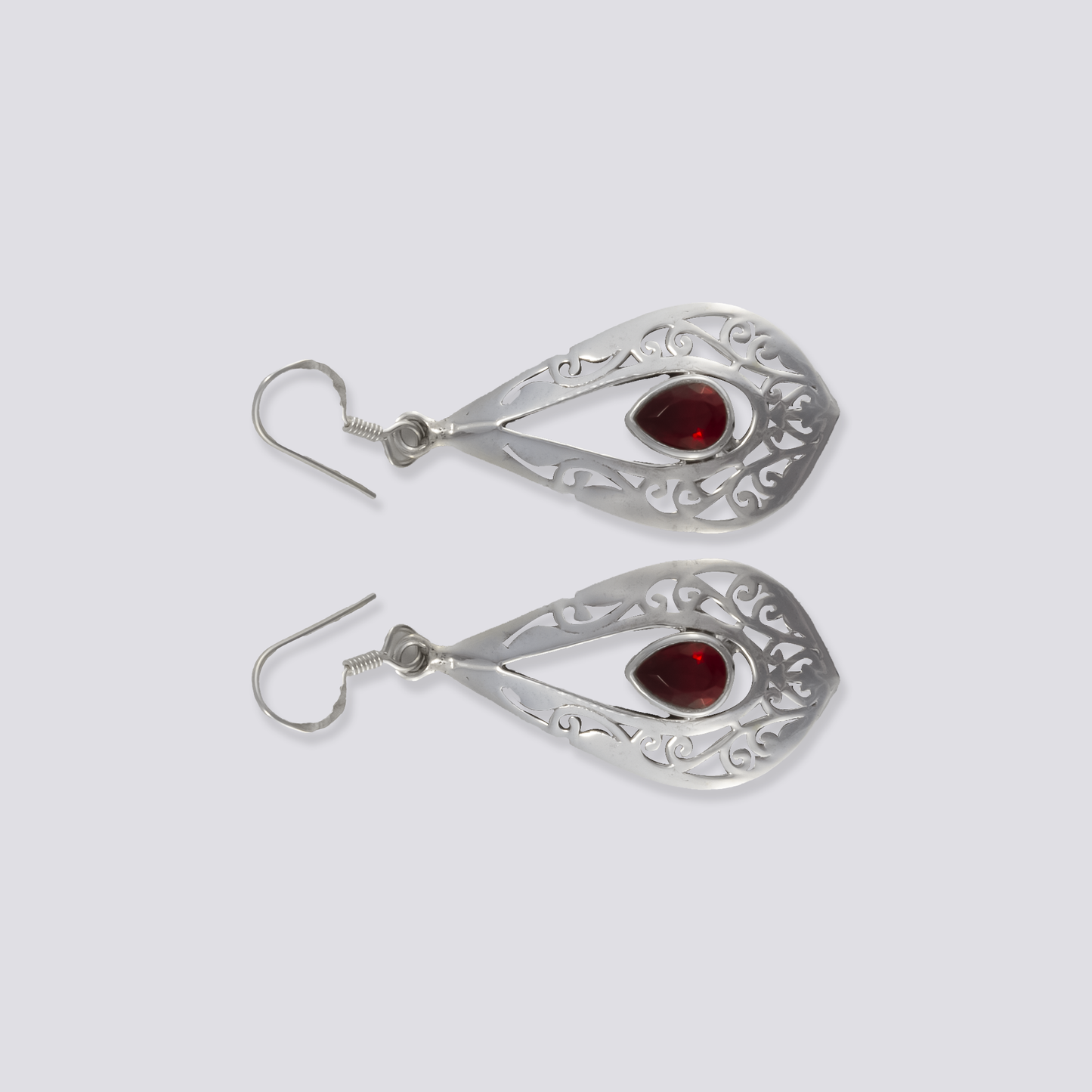 Sterling silver earrings with red garnet