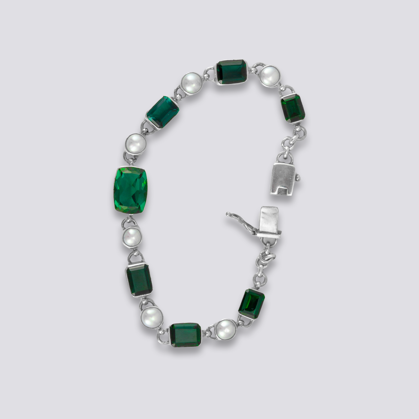 Sterling silver bracelet green amethyst with white pearl