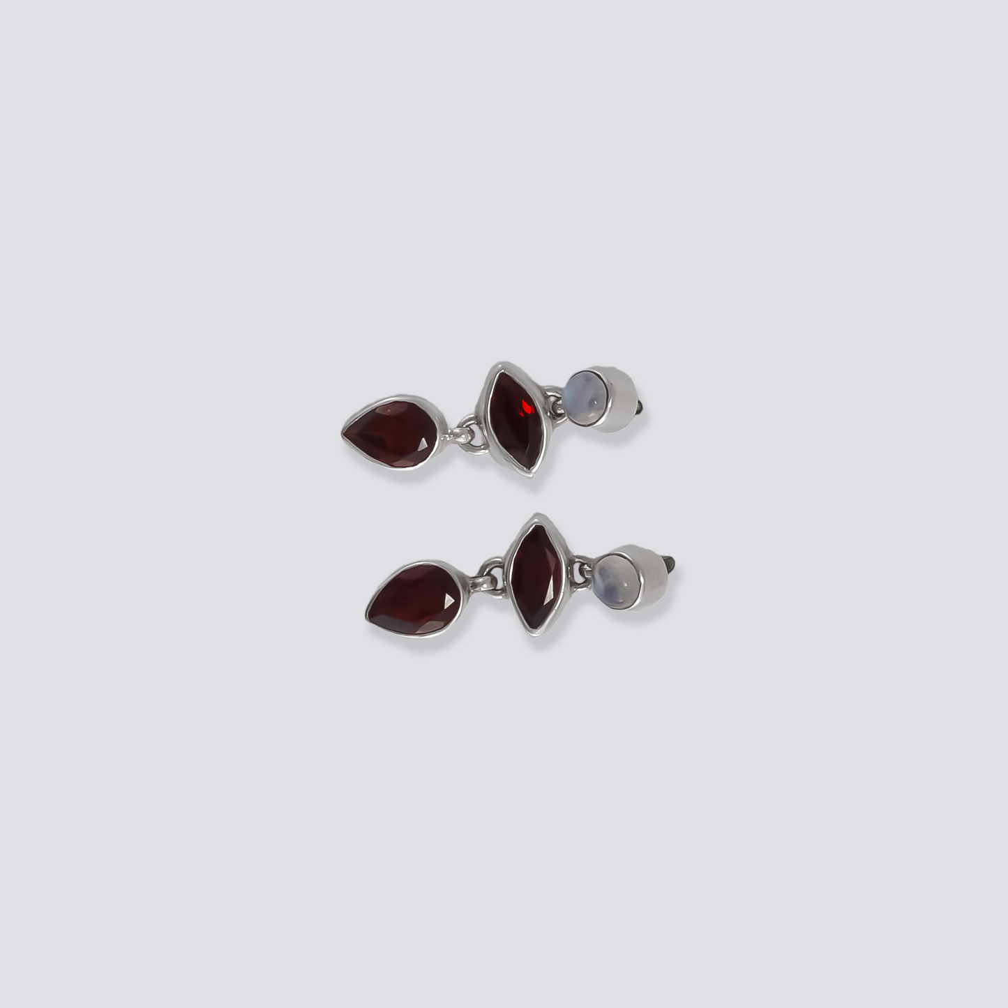 Sterling silver earrings with red garnet and moonstone