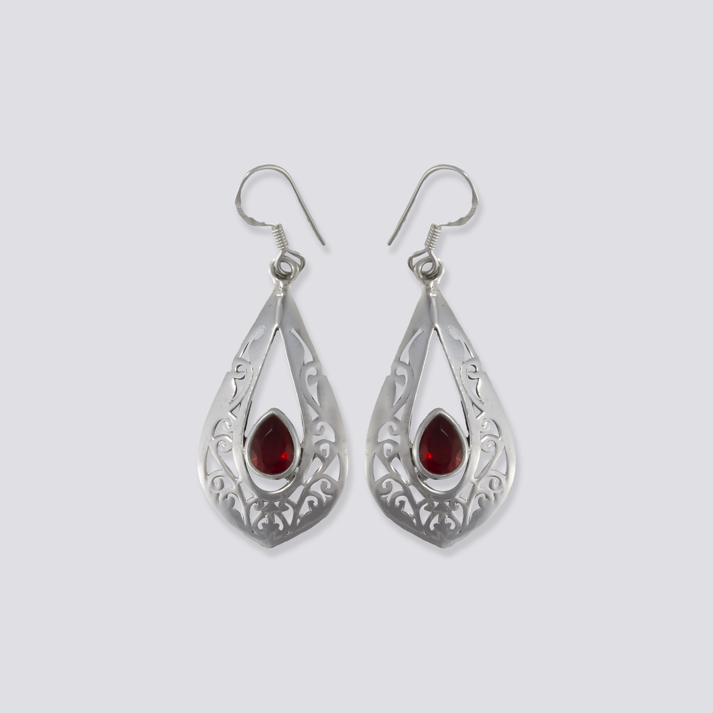 Sterling silver earrings with red garnet