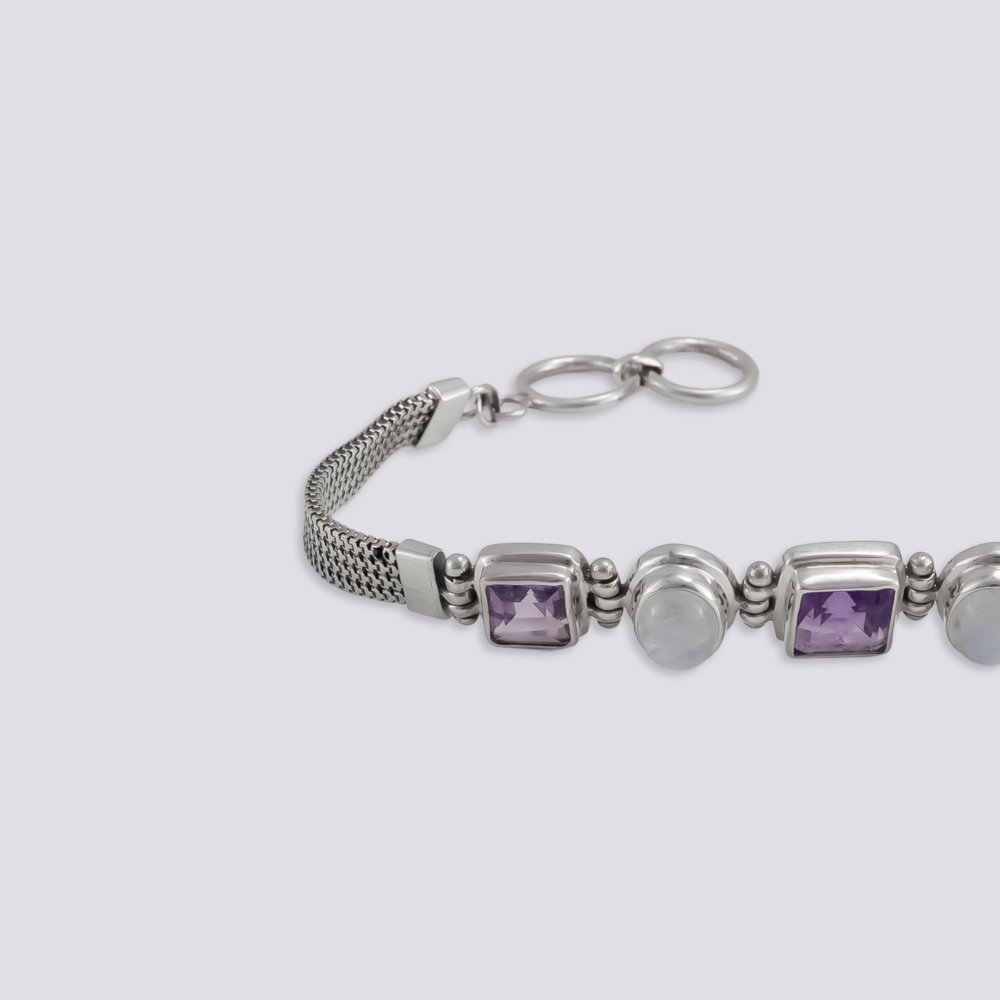 Sterling silver bracelet with amethyst and moonstone