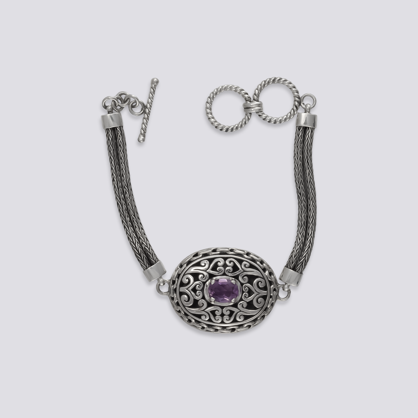 Sterling silver bracelet with amethyst stone