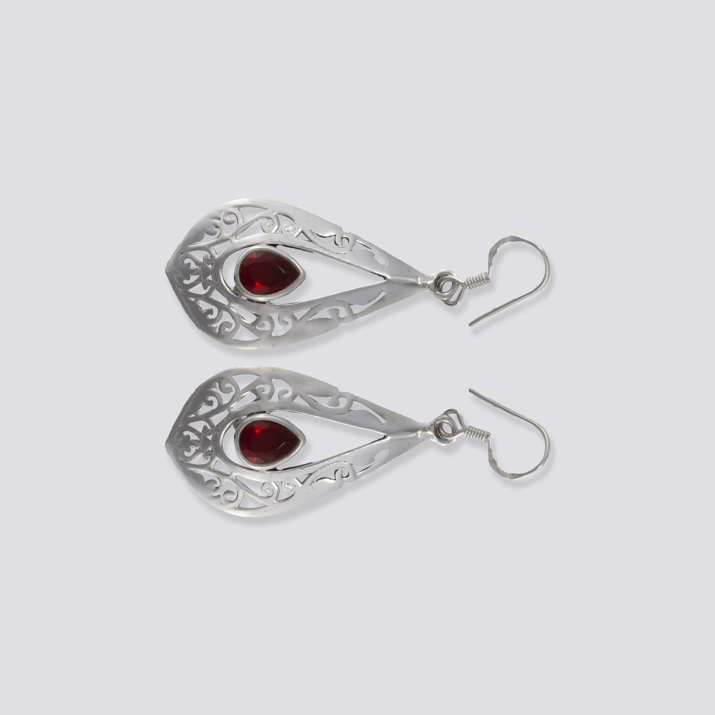 Sterling silver earrings with red garnet