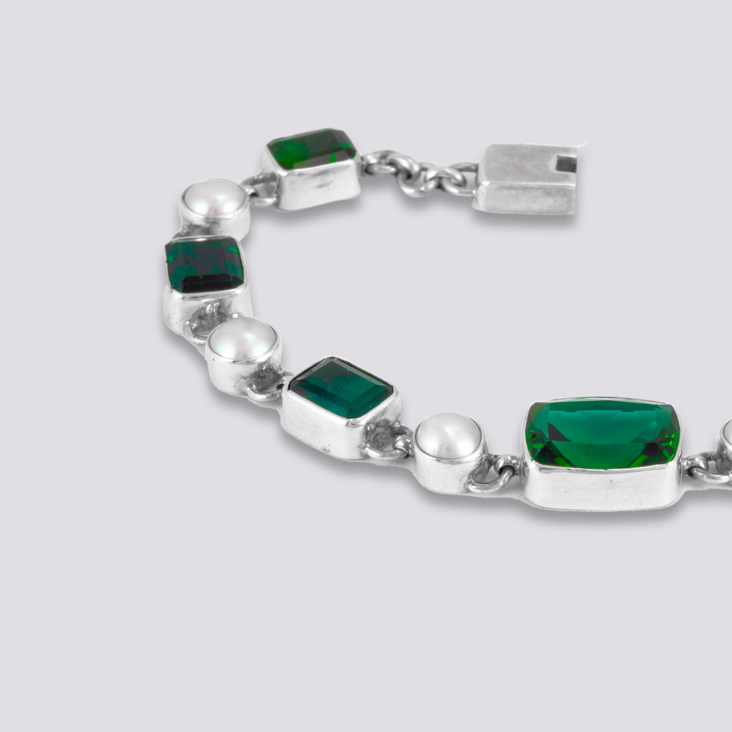 Sterling silver bracelet green amethyst with white pearl