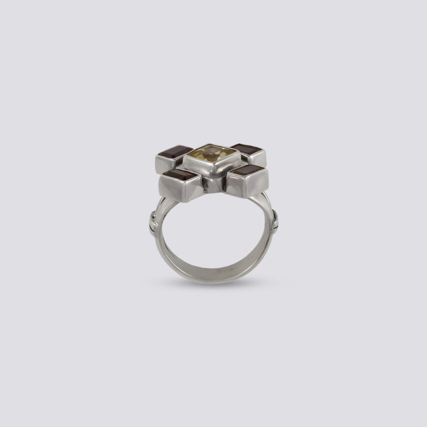 Sterling silver ring with citrine and red garnet