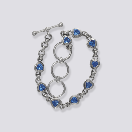 Sterling silver bracelet with square, diamond blue siberian quartz