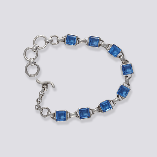 Sterling silver bracelet with square blue siberian quartz