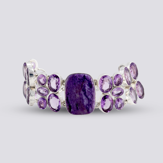 Sterling silver bracelet with amethyst and sugilite