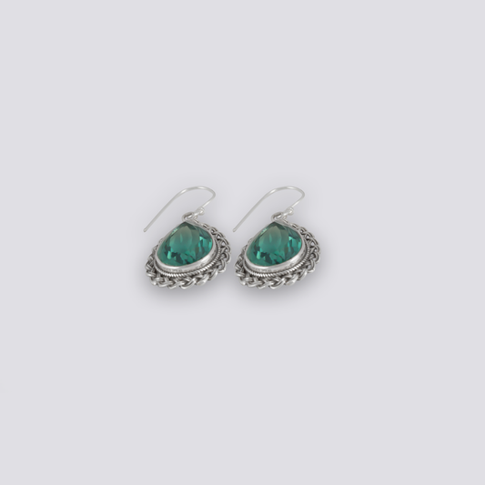 Sterling silver earrings with green quartz stone