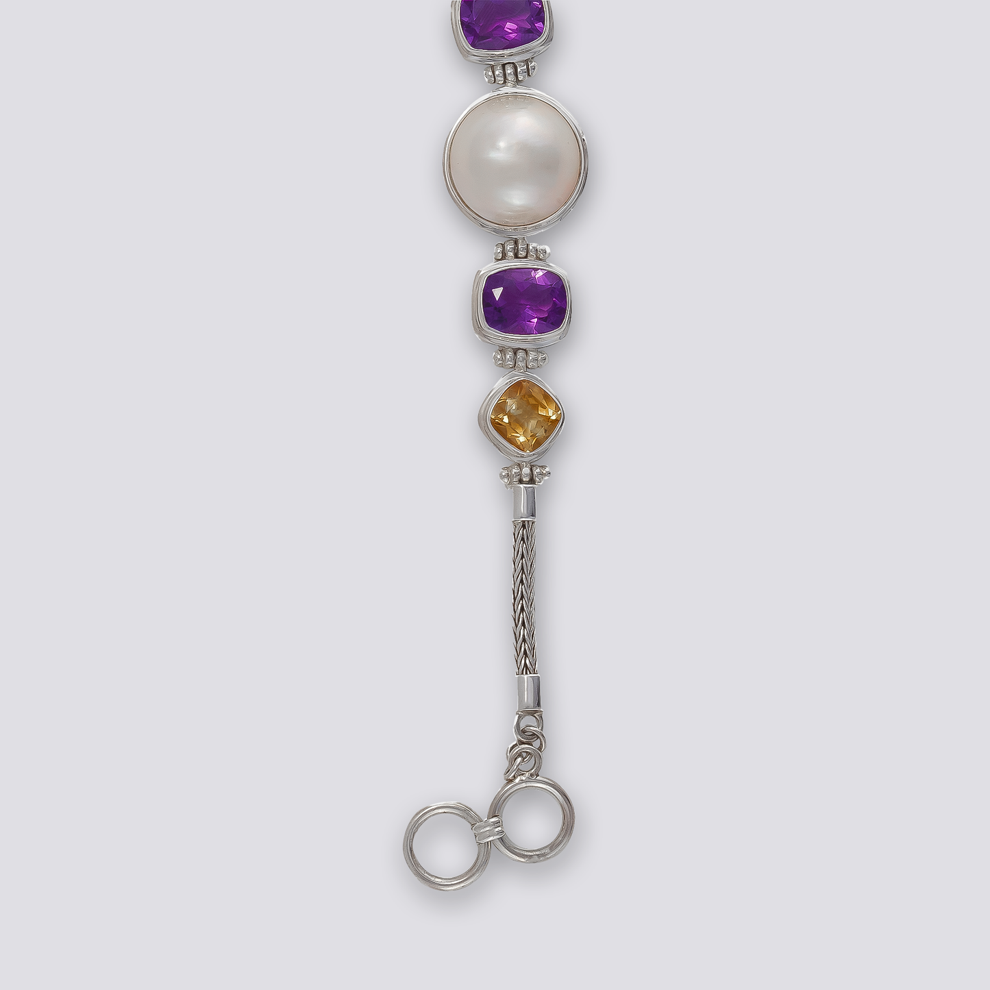 Sterling Silver pearl bracelet with amethyst, citrine and pearl