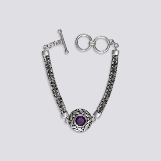 Sterling silver bracelet with amethyst stone