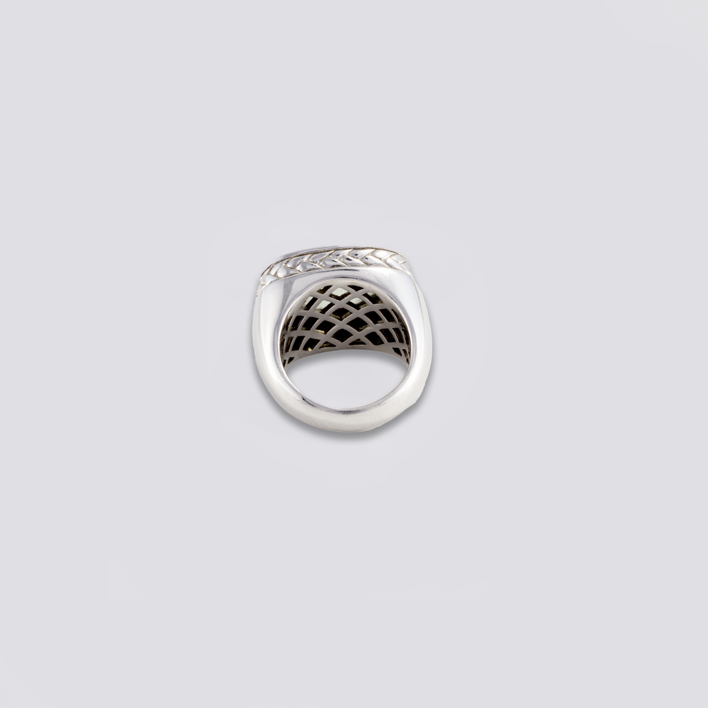 Sterling sliver ring with green amethyst, diamonds and 18k gold