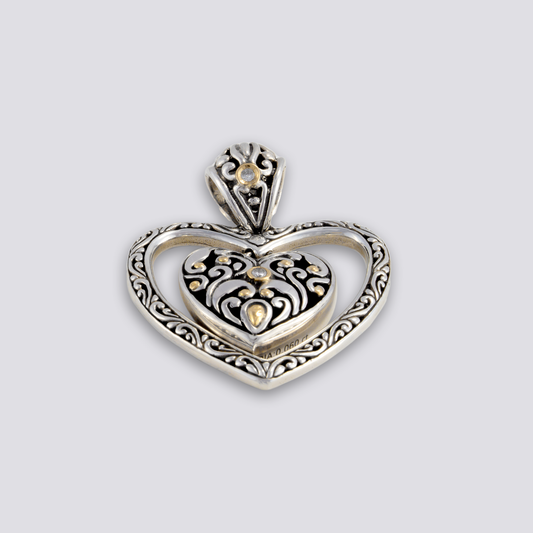 Sterling sliver heart pendant with diamond and 18k gold