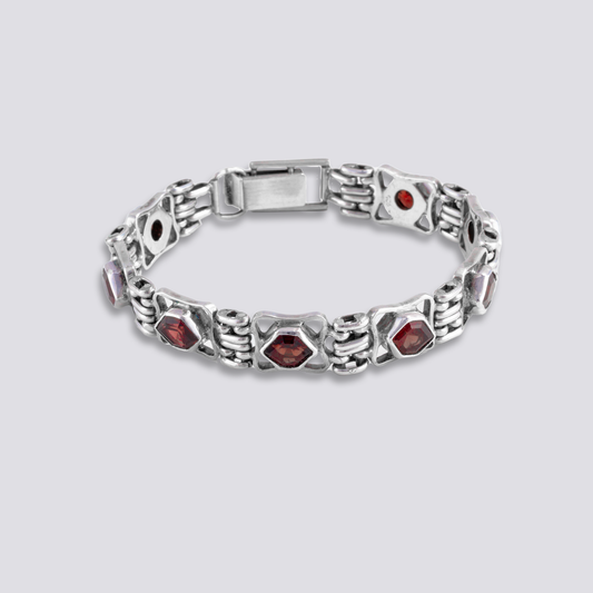 Sterling silver bracelet with red garnet
