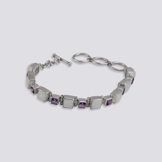 Sterling silver bracelet with amethyst and moonstone