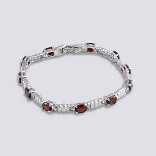Sterling silver bracelet with red garnet