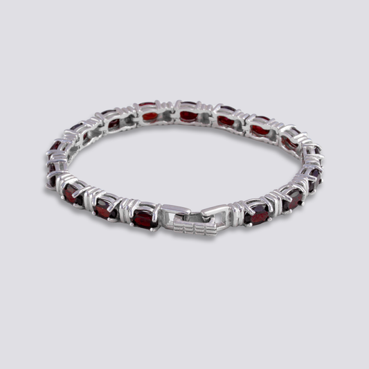 Sterling silver bracelet with red garnet