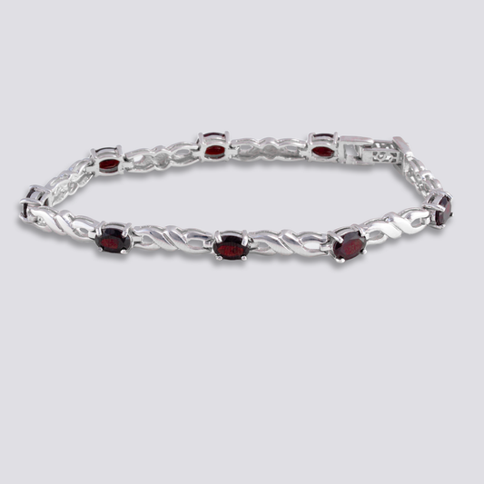 Sterling silver bracelet with red garnet