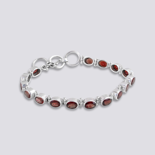 Sterling silver bracelet with red garnet