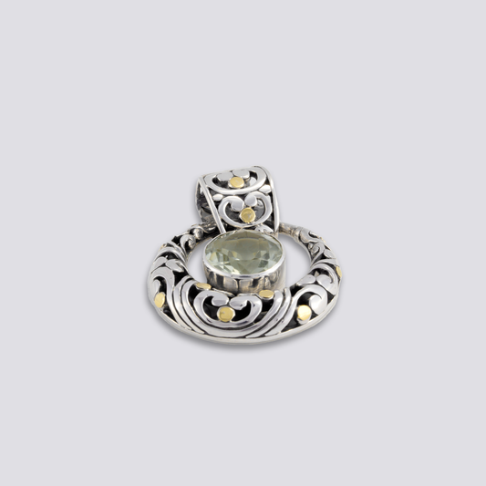 Sterling sliver pendant with green amethyst and 18k gold