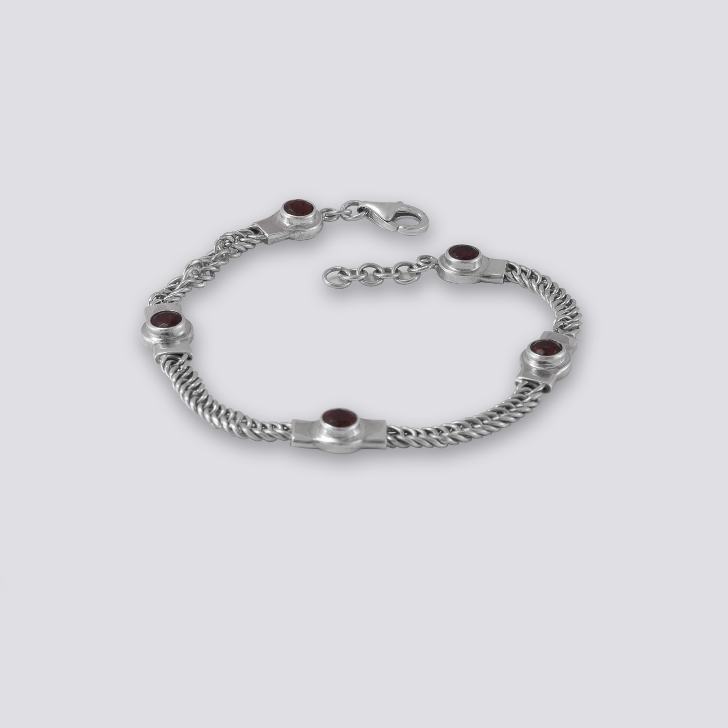 Sterling silver bracelet with red garnet