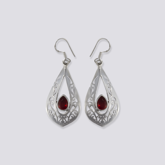 Sterling silver earrings with red garnet