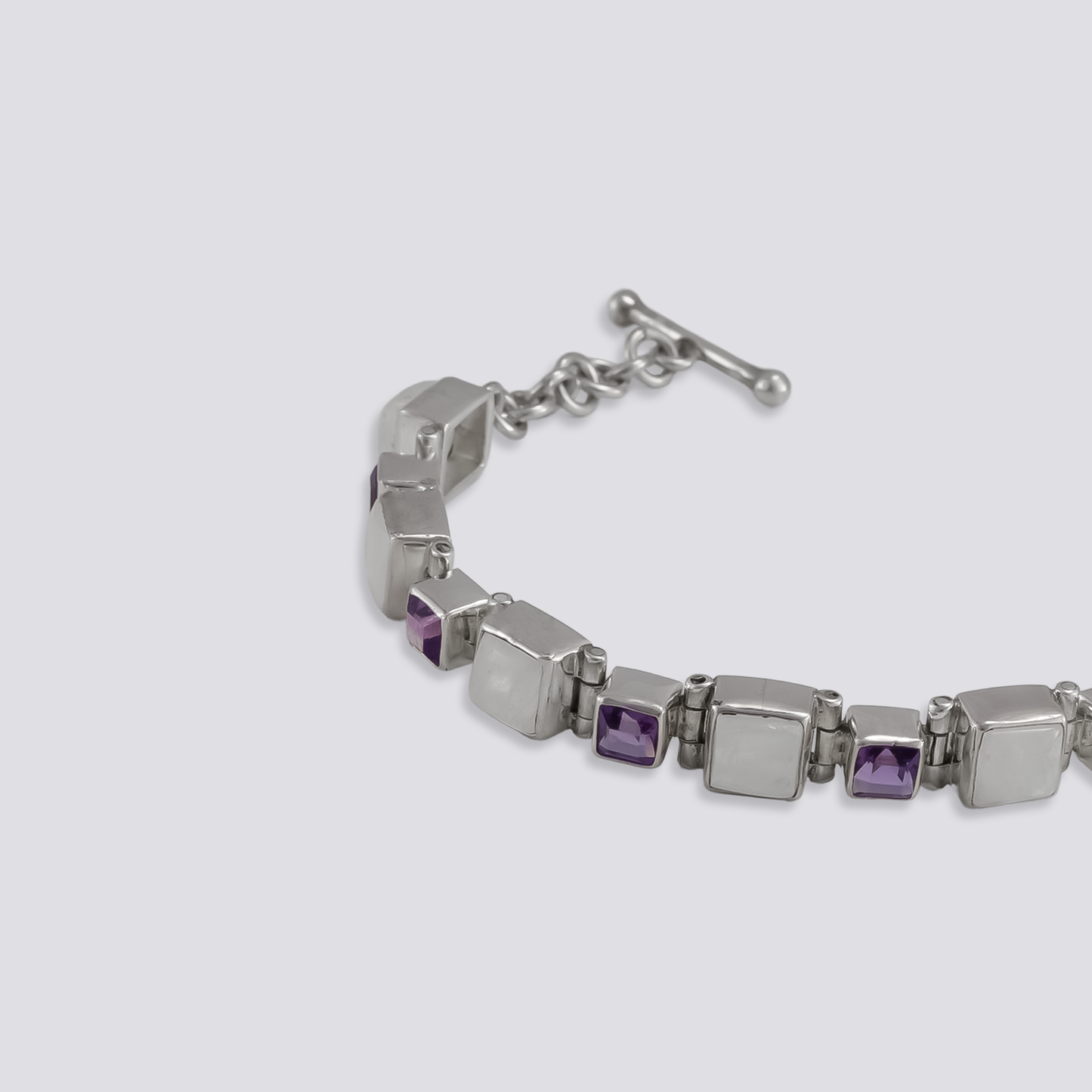 Sterling silver bracelet with amethyst and moonstone