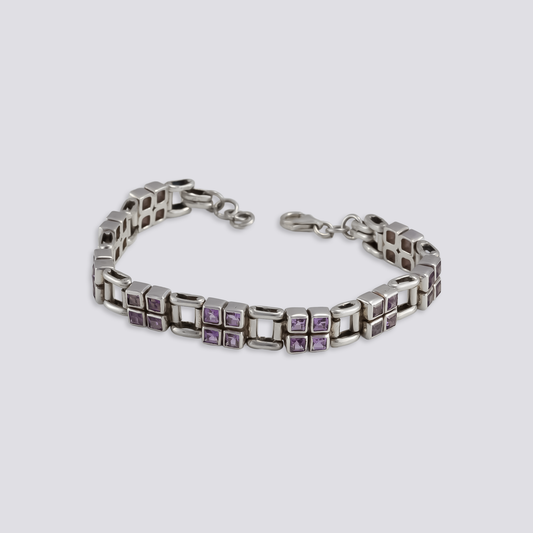 Sterling silver bracelet with purple amethyst stone