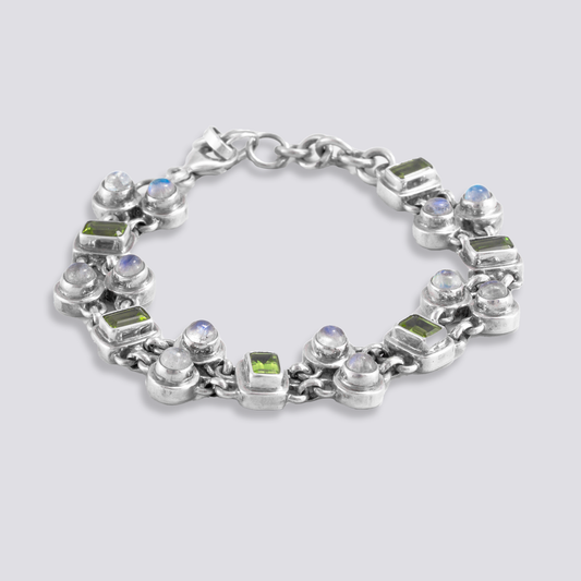 Sterling silver bracelet with peridot and moon stone