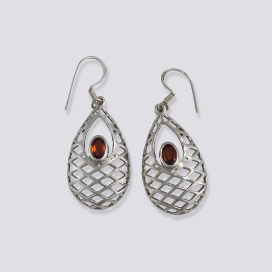 Sterling silver earrings with red garnet