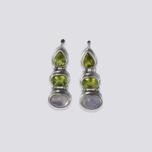 Sterling silver earrings with peridot and moonstone