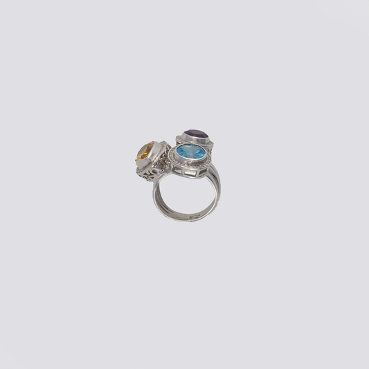 Sterling sliver with citrine, blue topaz, amethyst and diamonds