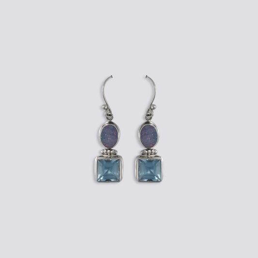 Sterling silver earrings with blue topaz and opal
