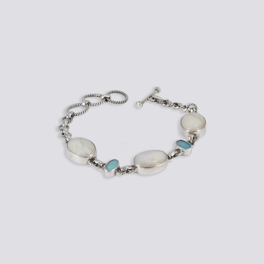 Sterling silver bracelet with opal and moonstone