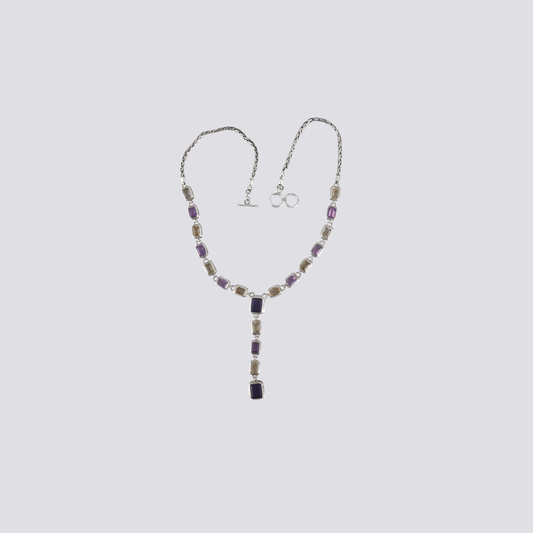 Sterling silver necklace with purple amethyst and citrine stone