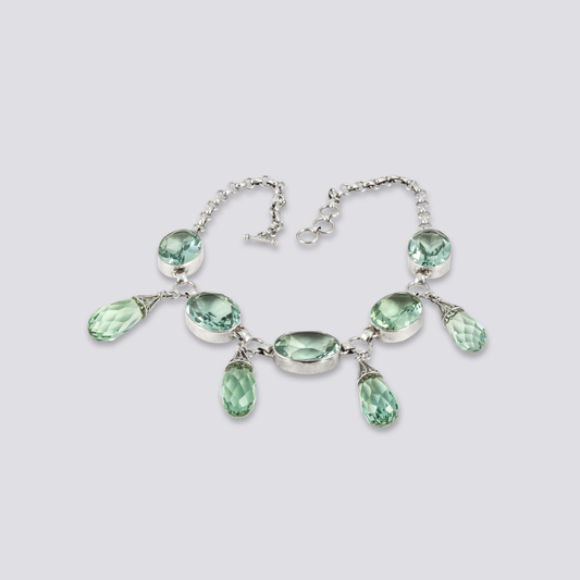 Sterling silver necklace with green amethyst stone